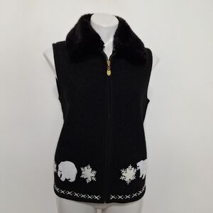 Lisa International Vintage Black White Boiled Wool Fur 3-D Polar Bear Vest M